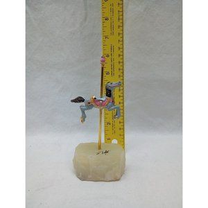 DeMott Carousel Horse White Enamel Metal Rhinestones Quartz Stone Base 5.75”